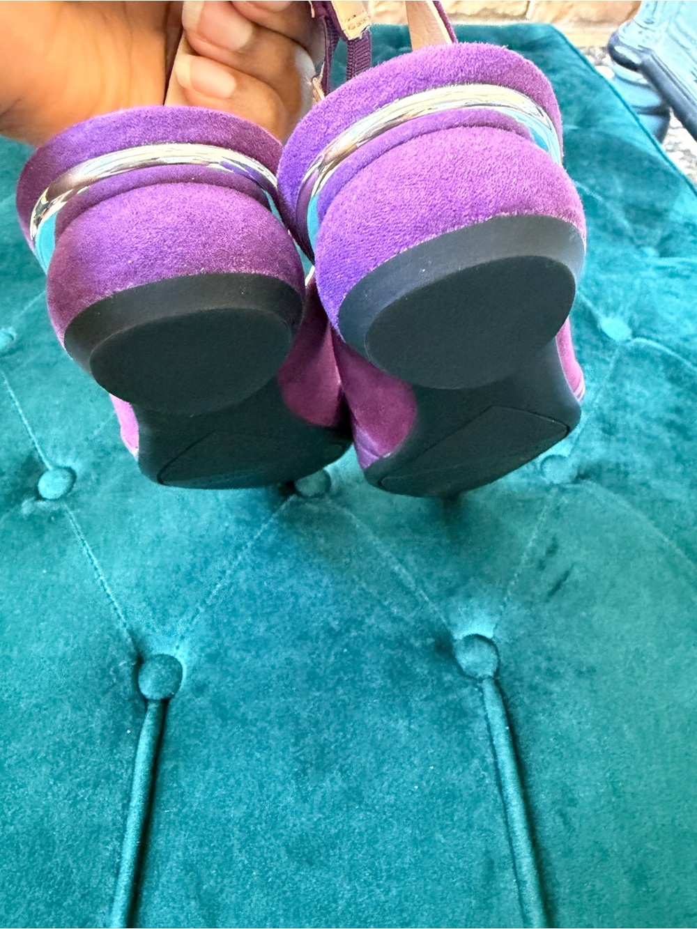 Franco Sarto Purple Croc-Embossed Pointed Slingback Flats - Picture 4 of 9